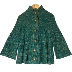Tiara Green Speckled Knit Cardigan Womens XL Bell Sleeve Cozy Cottage Boho